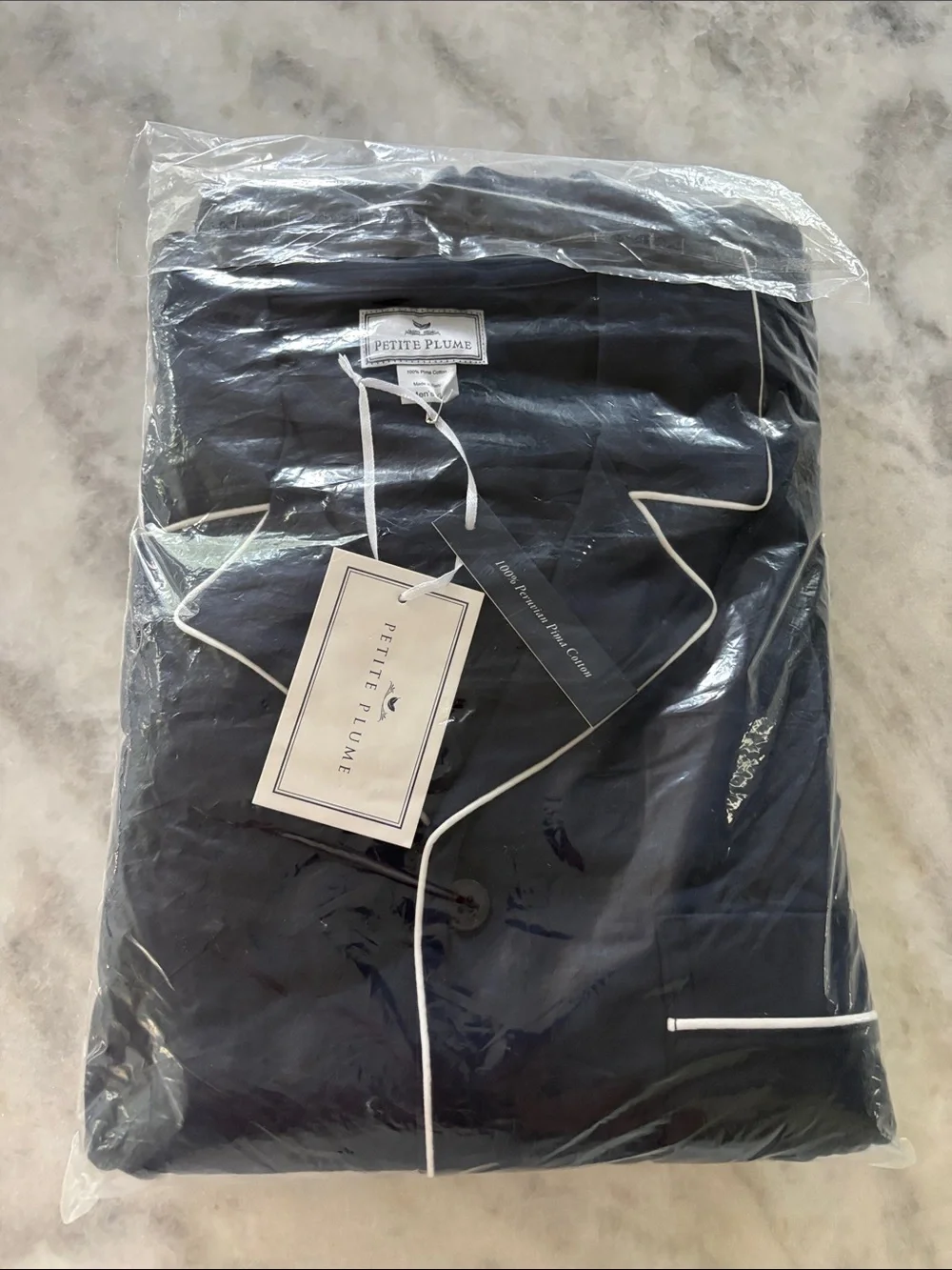 PETITE PLUME Navy Quilted Pajama Set with White Contrast Piping Size XL NWT